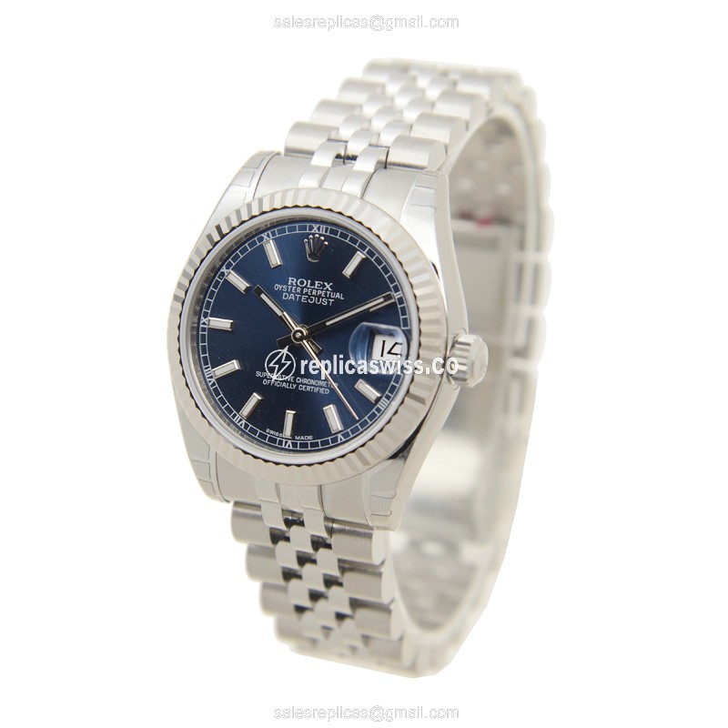 Rolex Lady Datejust Replica - Automatic - White Gold & Steel - Blue Dial - Steel Strap - View 3