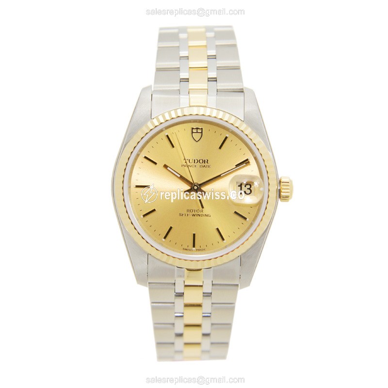 Tudor Date-Day Replica Watch - Automatic - Gold Dial - Steel - View 2