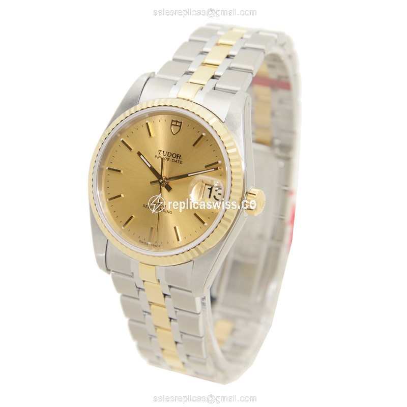 Tudor Date-Day Replica Watch - Automatic - Gold Dial - Steel - View 3