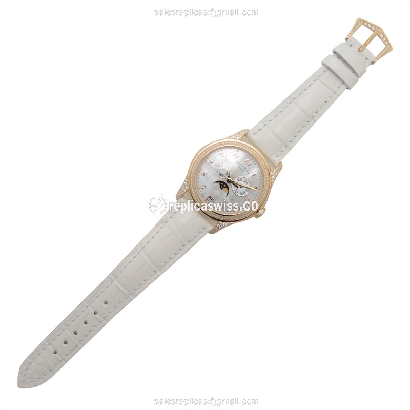 Patek Philippe 4937R-001 Complications - Auto - 18kt Rose Gold - Diamond Dial - White - Alligator Buckle - View 2