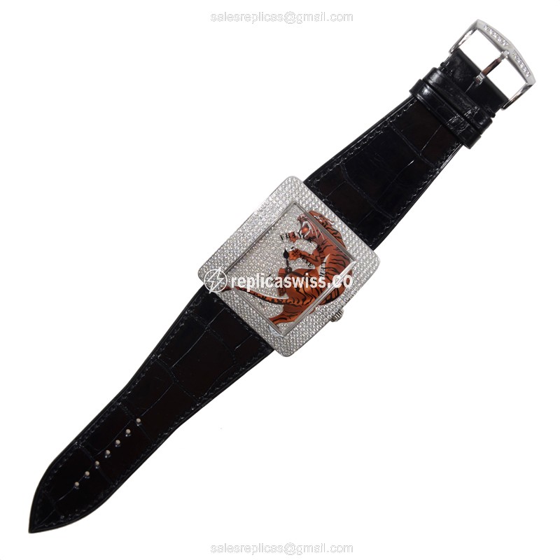 Franck Muller 3740 QZ TIG 2 D CD AC INFINITY Quartz - Diamonds on Case, Silver Dial, Buckle Clasp, Black Alligator Strap - View 2
