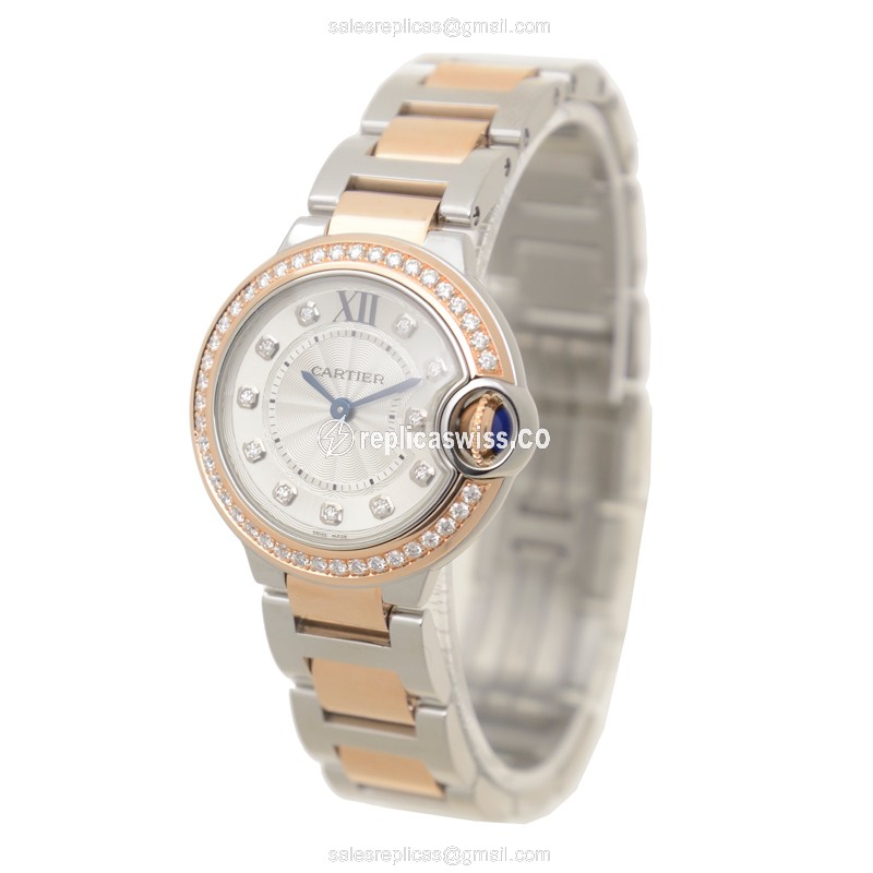 Cartier Ballon Bleu Quartz 18kt Rose Magic - Diamond Dial - Gold Clasp - 18kt Steel Strap - View 3