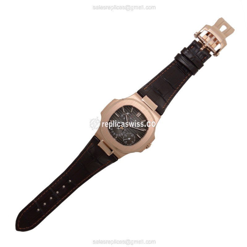 Patek Philippe 5712R-001 Replica - Automatic 18kt Rose Gold - Dark Grey Dial, Brown Alligator Strap - View 2