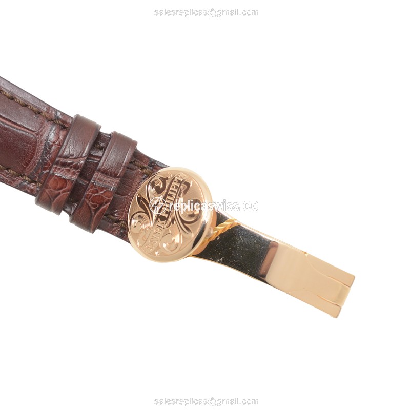Patek Philippe 5160R-001 Replica - Automatic - 18kt Rose Gold - White Dial - Brown Alligator Strap - View 4