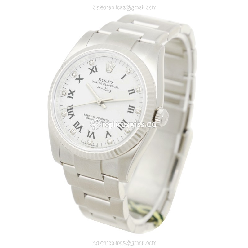 Rolex OYSTER PERPETUAL Replica - Automatic - White Gold & Steel - White Dial - View 3
