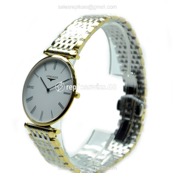 Longines LA GRANDE Replica - Quartz - Gold PVD Case - White Dial - Silver Strap - View 2