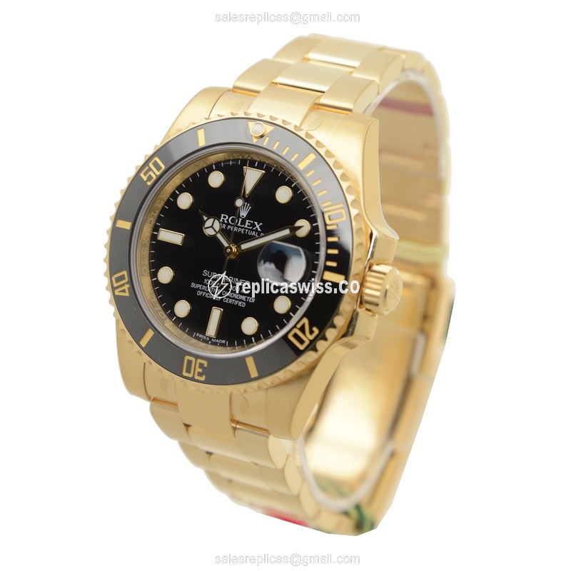 Rolex Submariner Replica - Automatic - 18kt Gold Case - Black Dial, Gold Strap - View 3