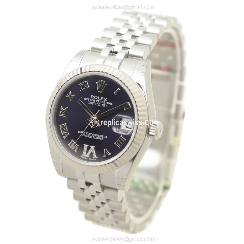 Rolex Datejust Lady Replica - Automatic - White Gold Case - Purple Dial, Steel Strap - View 3