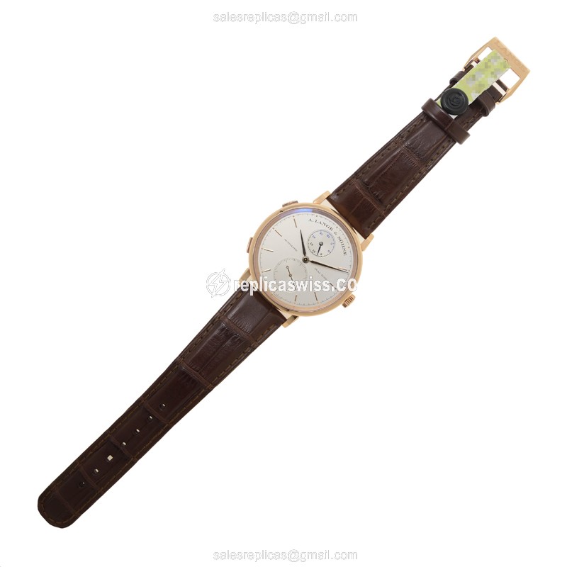 A. Lange & Sohne Saxonia 385.032 - Automatic 18kt Rose Gold - White Dial - Brown Alligator Buckle - View 2