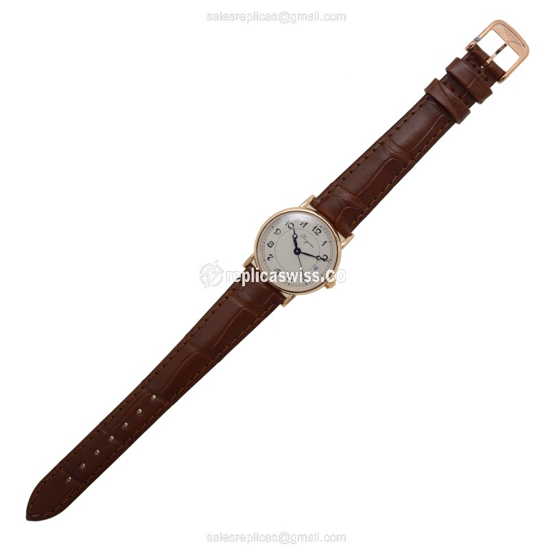 Longines Heritage Classic Replica - Automatic - 18kt Rose Gold - White Dial on Brown Alligator Strap - View 2