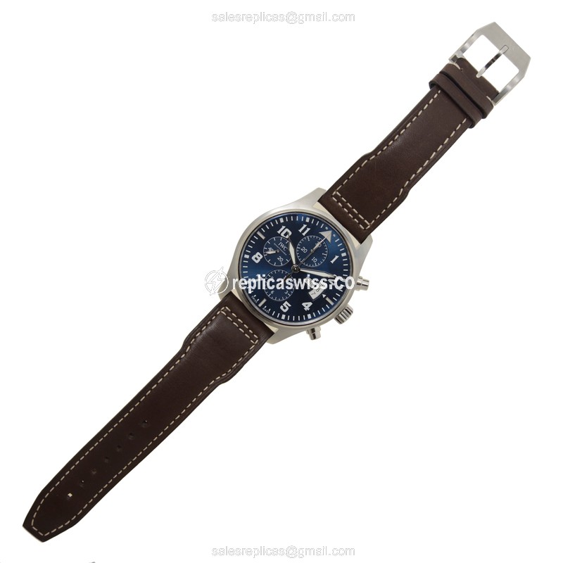 IWC PILOTS Replica - Automatic - Blue Steel - Brown Cowhide - Sapphire - Buckle Clasp - View 2