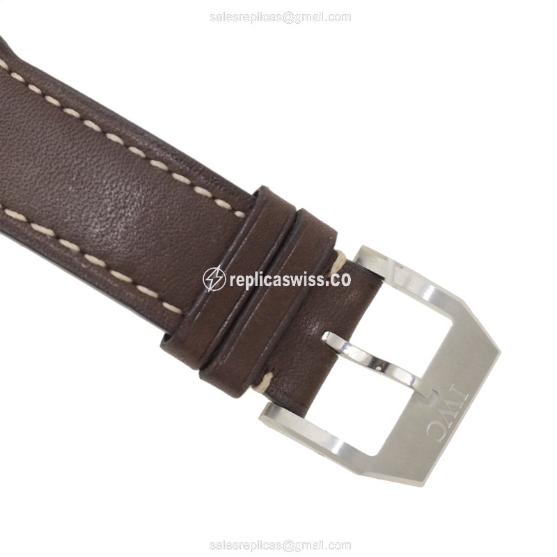 IWC PILOTS Replica - Automatic - Blue Steel - Brown Cowhide - Sapphire - Buckle Clasp - View 4