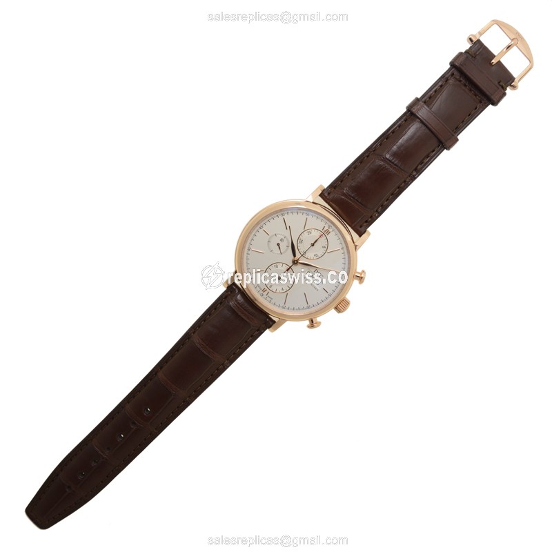 IWC Portofino Replica - Automatic - 18kt Rose Gold - White Dial - Alligator Brown Buckle - View 2