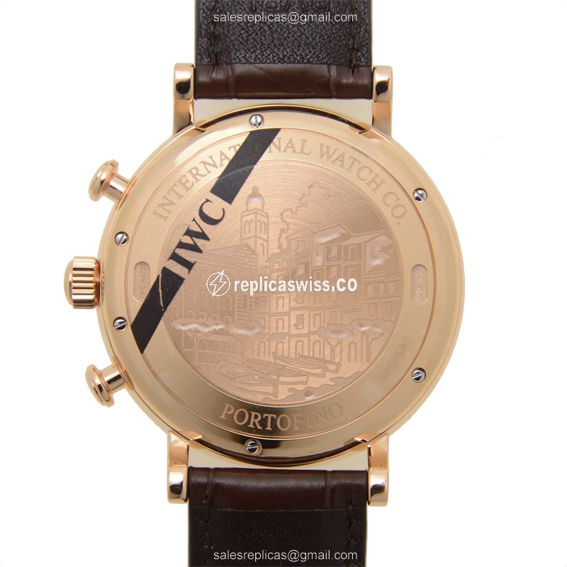 IWC Portofino Replica - Automatic - 18kt Rose Gold - White Dial - Alligator Brown Buckle - View 3