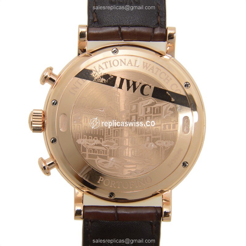 IWC Portofino Replica - Automatic - 18kt Rose Gold - Dark Grey - Brown Alligator Strap - View 3