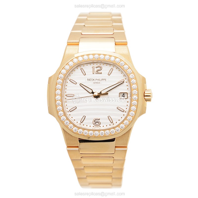 Patek Philippe Replica 7010/1R-011 - Quartz - 18kt Rose Gold - White Dial - Gold Clasp & Strap - View 2