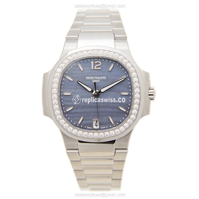 Patek Philippe 7018/1A-010 Replica - Automatic - Diamond-Blue Dial - Silver Steel Strap - View 2