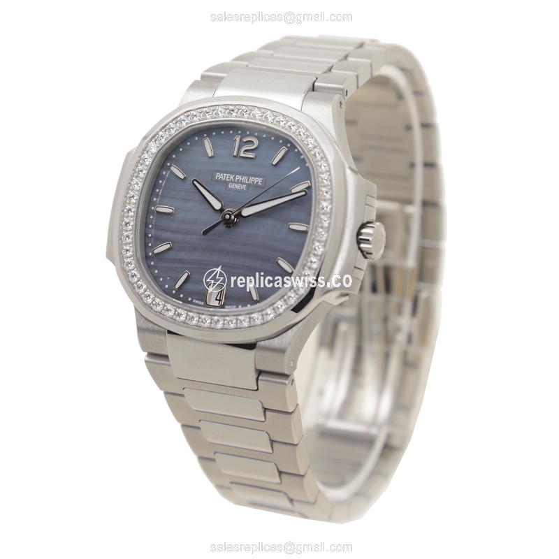 Patek Philippe 7018/1A-010 Replica - Automatic - Diamond-Blue Dial - Silver Steel Strap - View 3