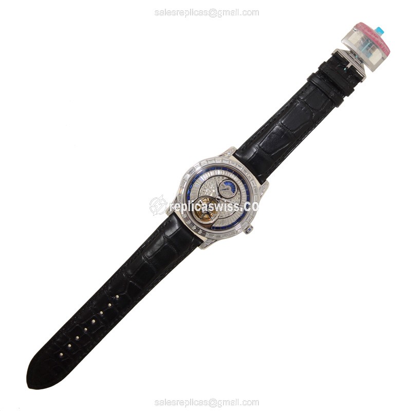 Jaeger-Lecoultre Q1663416 Replica - Ultra Thin - Auto - White Gold - Diamond Accents - Silver Dial - Black Alligator - View 2