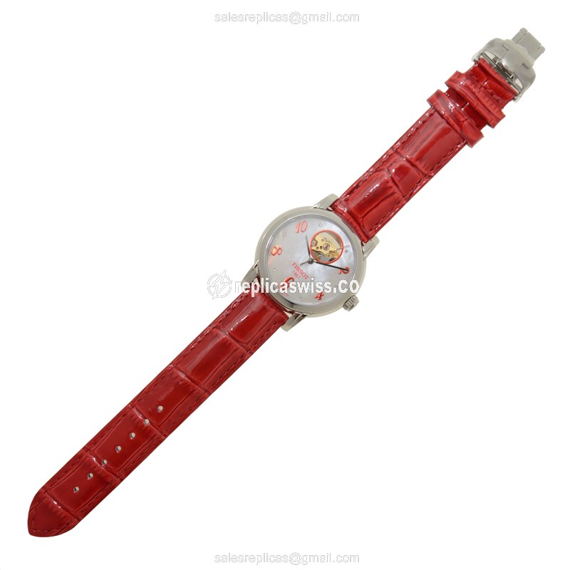Tissot T-CLASSIC Replica - Automatic - Stainless Steel - White Dial - Red Leather Strap - View 2