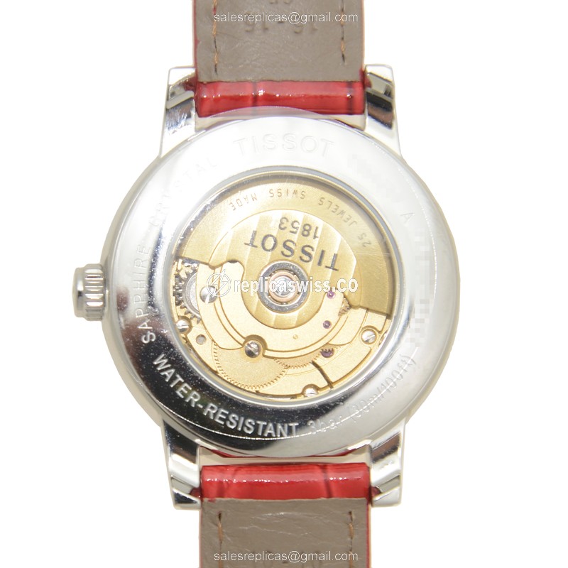 Tissot T-CLASSIC Replica - Automatic - Stainless Steel - White Dial - Red Leather Strap - View 3