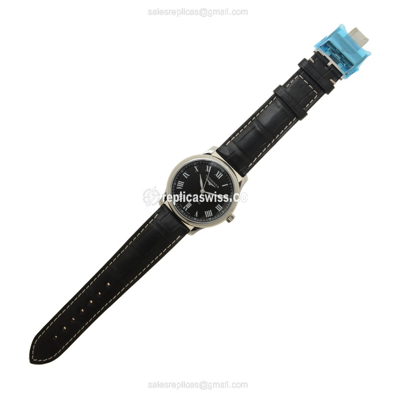 Longines L2.628.4.51.7 Replica - Automatic - Steel Case - Black Dial, Alligator Strap - View 2