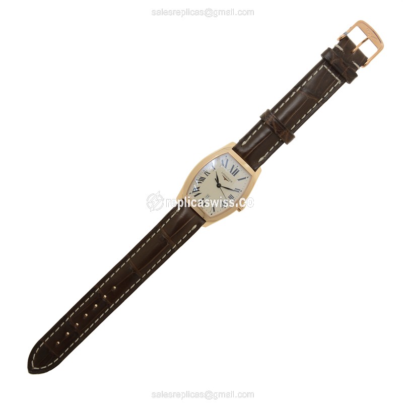 Longines EVIDENZA Quartz Replica - 18kt Gold Case, Beige Dial, Brown Alligator Strap - View 2