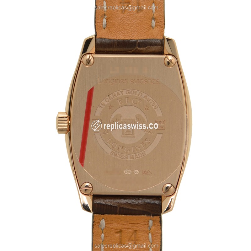 Longines EVIDENZA Quartz Replica - 18kt Gold Case, Beige Dial, Brown Alligator Strap - View 3