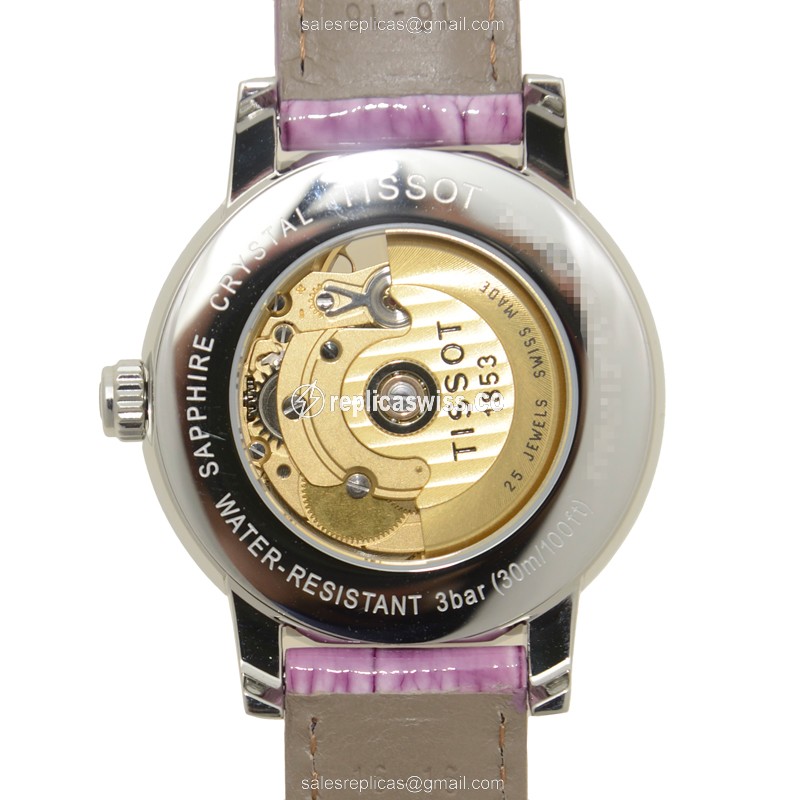 Tissot Lady Heart Replica - Automatic - White Dial - Steel Case - Purple Leather Strap - View 3