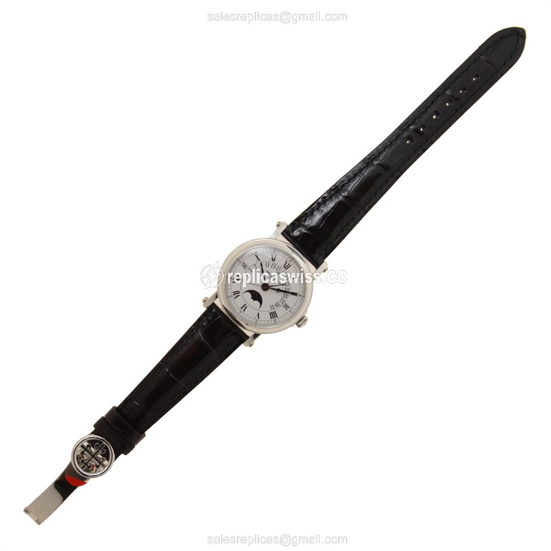 Patek Philippe 5059P-001 Rep. - Automatic 950 Pt. - White Dial - Black Alligator Strap - View 2