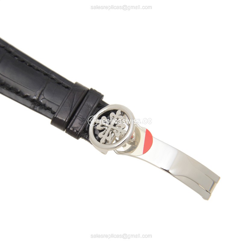 Patek Philippe 5059P-001 Rep. - Automatic 950 Pt. - White Dial - Black Alligator Strap - View 4