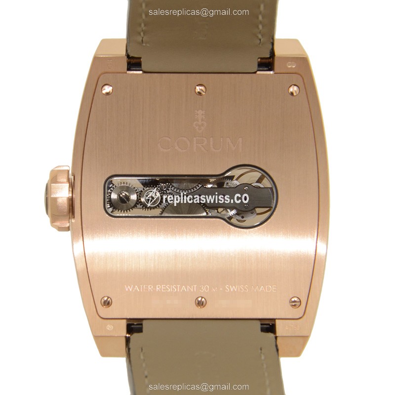 Corum BRIDGE Replica - Automatic - 18kt Rose Gold - Pink Dial - Diamonds - Black Alligator Strap - View 3