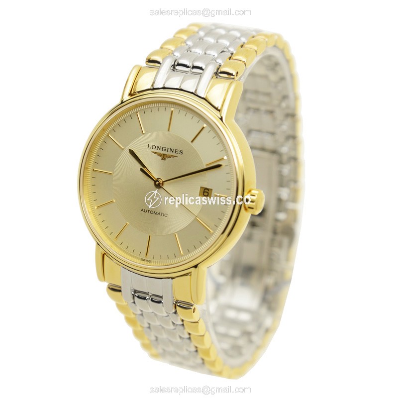 Longines Presence Replica - Automatic PVD Gold - Gold Dial, Silver Clasp - View 3