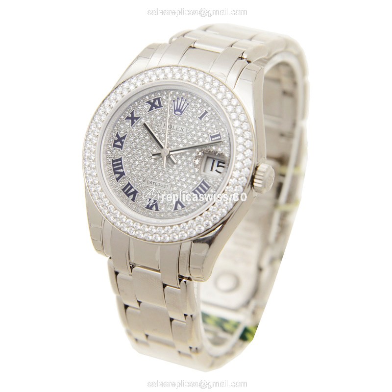 Rolex Datejust Replica - Automatic - White Gold - Diamond Accents - Silver Dial - View 3