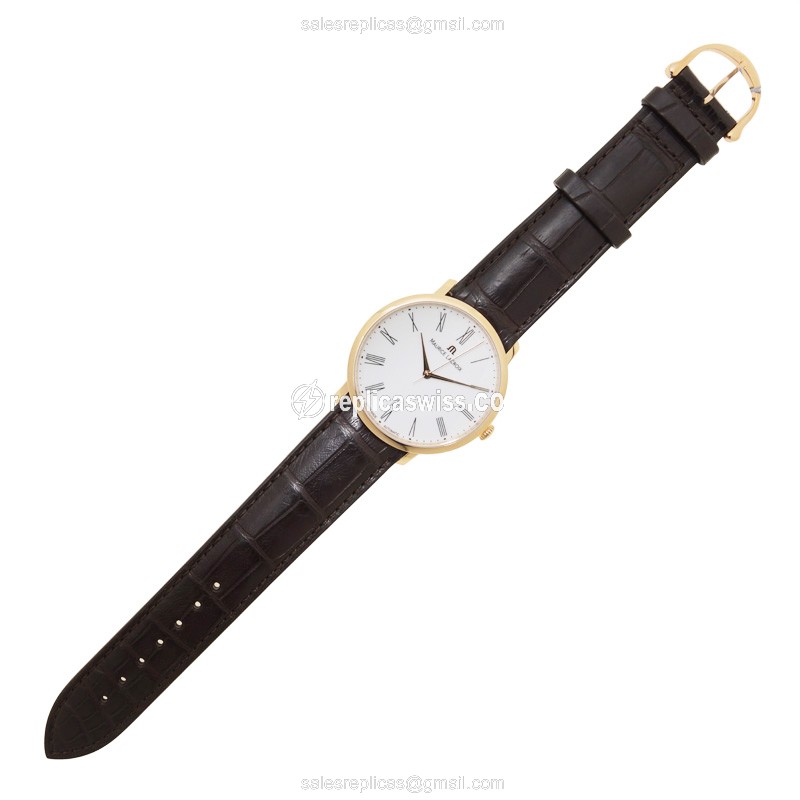 Maurice Lacroix LC6007-PG101-110 Replica - Auto - 18kt Rose Gold - White Dial - Brown Alligator Buckle - View 2