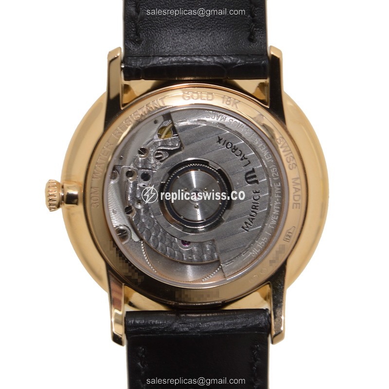 Maurice Lacroix LC6007-PG101-330 Replica - Automatic - 18kt Rose Gold - Black Dial - Alligator Black Strap - View 3
