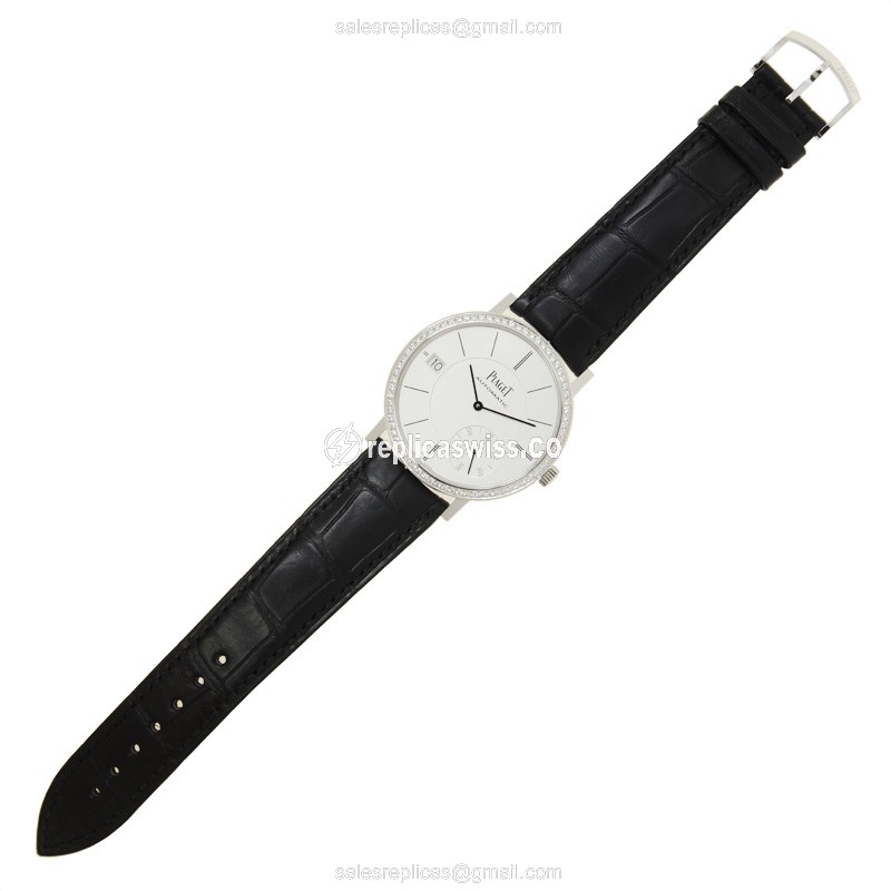 Piaget ALTIPLANO Replica - Automatic - 18kt White Gold - Diamond - White Dial - Black Alligator Strap - View 2