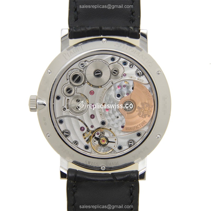 Piaget ALTIPLANO Replica - Automatic - 18kt White Gold - Diamond - White Dial - Black Alligator Strap - View 3