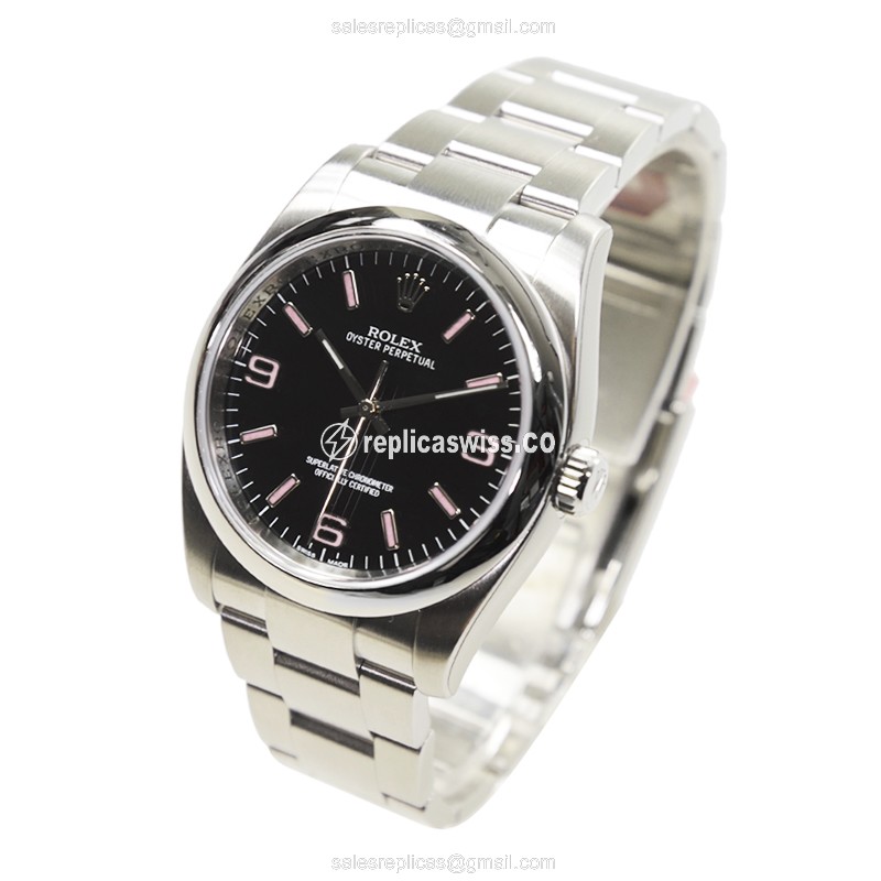 Rolex 116000BKAR369PK Replica - Automatic - Black Dial - Silver Steel Strap - Clasp - View 3
