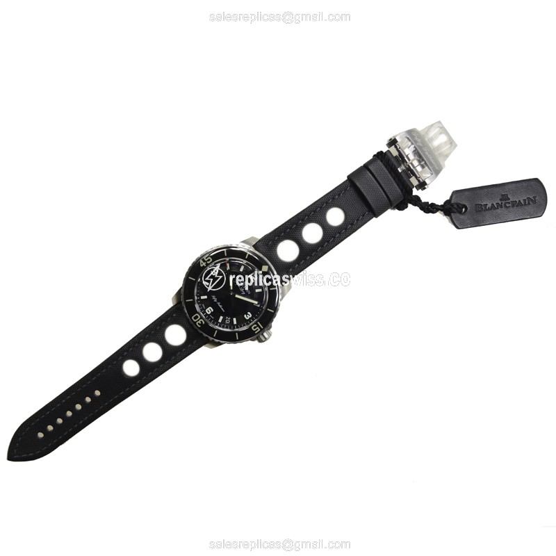 Blancpain 5015C-1130-52B FIFTY FATHOMS - Auto - Black Steel Case - Canvas Black Strap - View 2