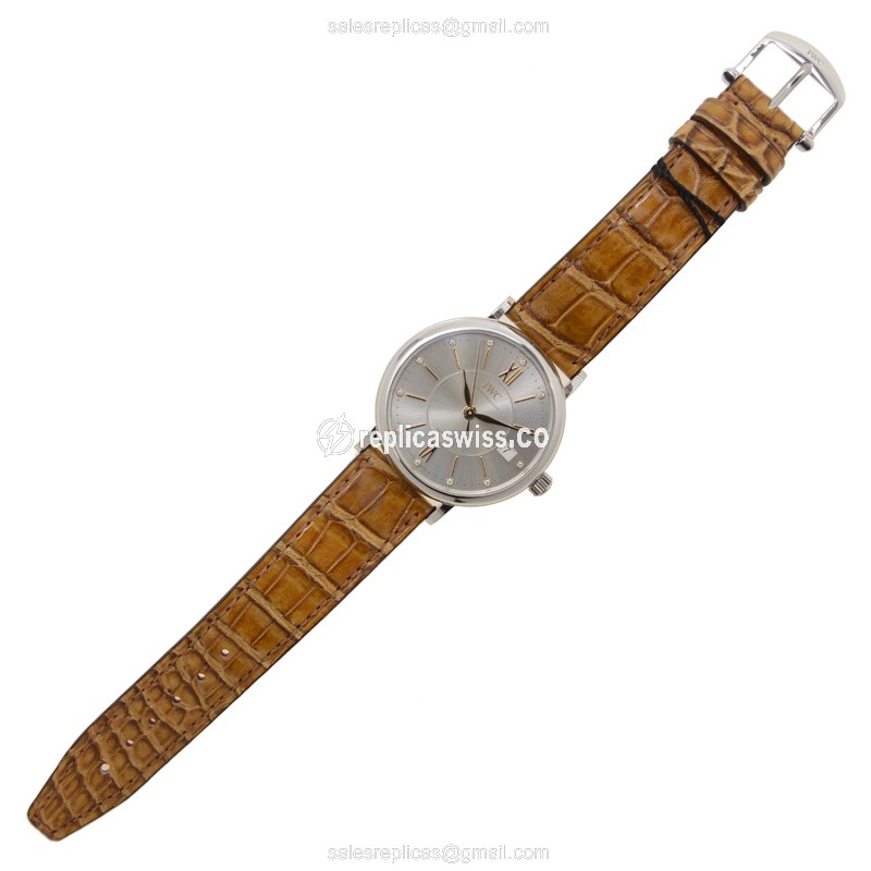 IWC Portofino Replica - Automatic - Stainless Steel - Silver Dial - Brown Alligator Strap - View 2