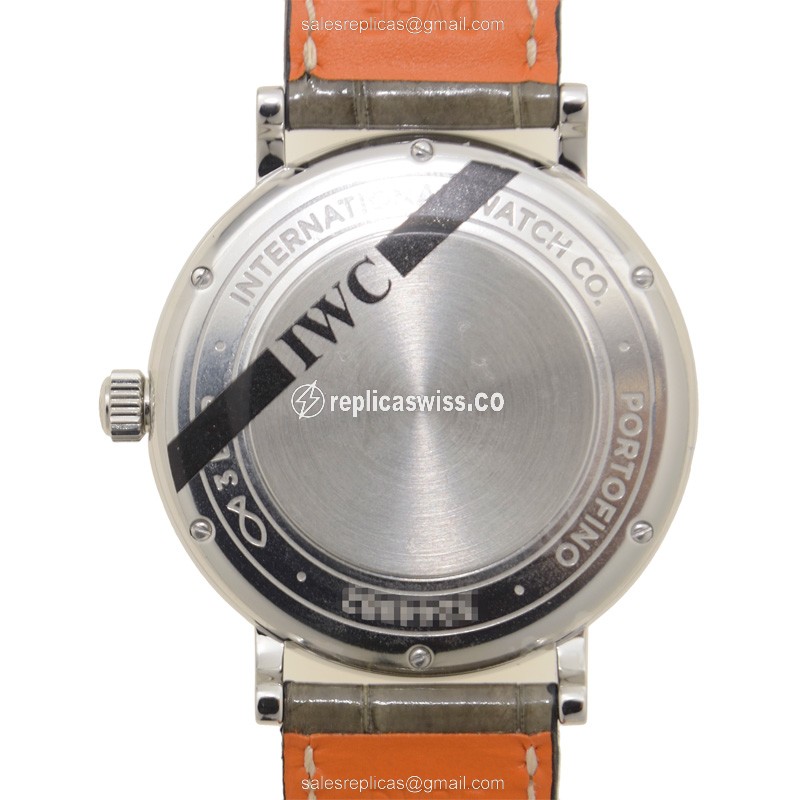 IWC Portofino Replica - Automatic - Diamond Case - Dark Grey - Grey Alligator Buckle - View 3