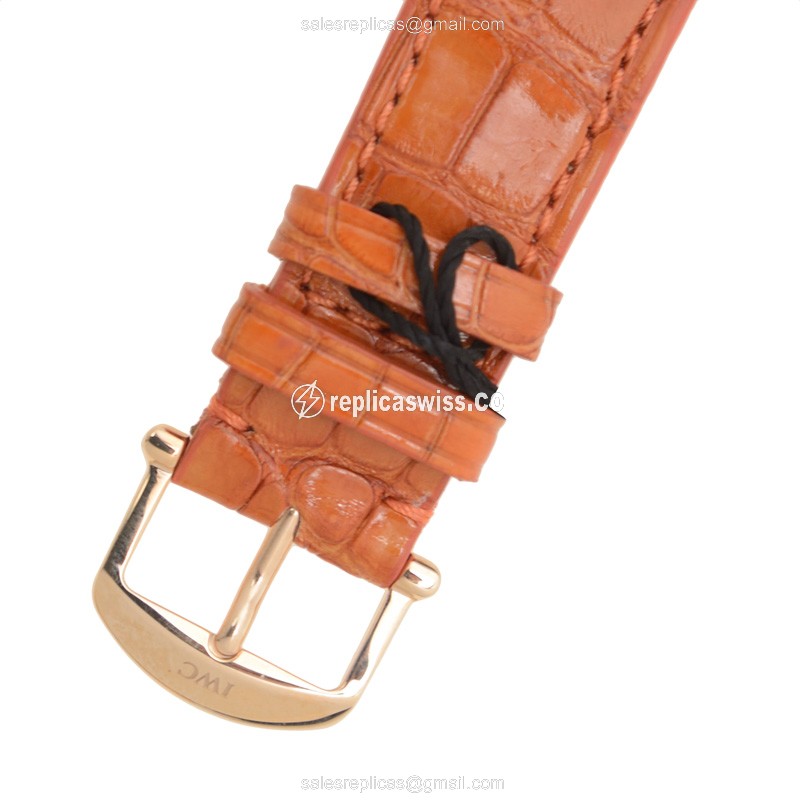 IWC Portofino Replica - Automatic 18kt Rose Gold - Silver Dial, Orange Alligator Strap - Buckle Clasp - View 4