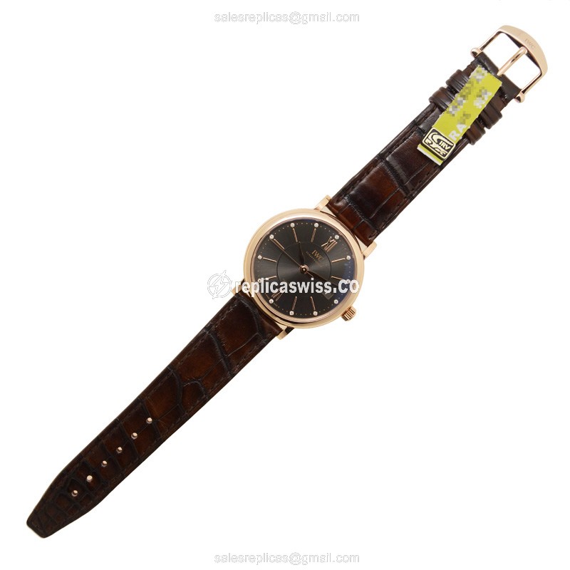 IWC Portofino Replica - Automatic 18kt Rose Gold - Dark Grey Dial - Brown Alligator Buckle - View 2