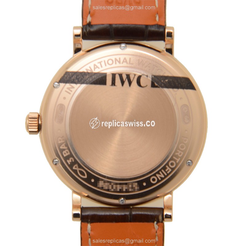 IWC Portofino Replica - Automatic 18kt Rose Gold - Dark Grey Dial - Brown Alligator Buckle - View 3
