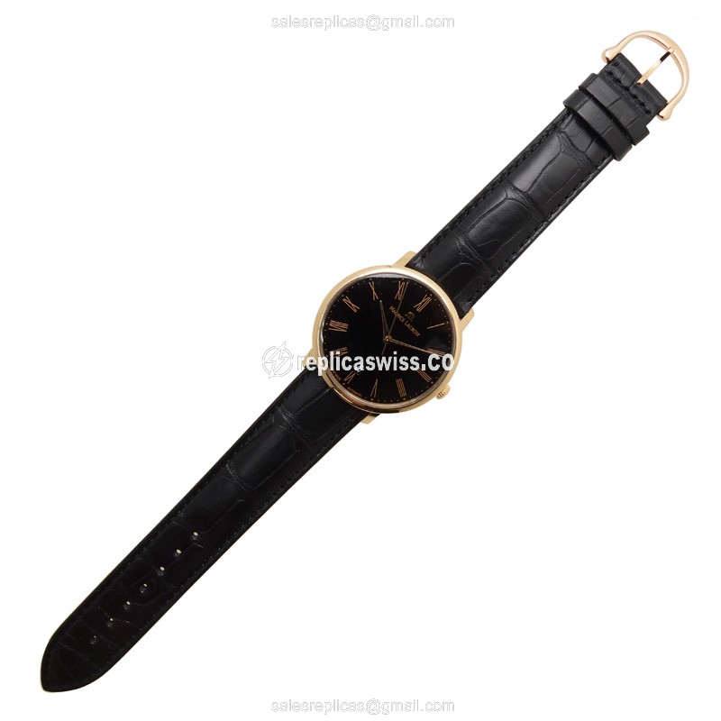 Maurice Lacroix LC6007-PG101-310 Replica - Automatic - 18kt Rose Gold - Black Dial - Brown Alligator Strap - View 2