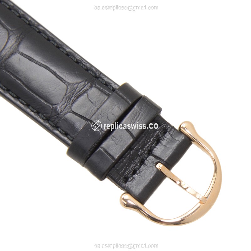Maurice Lacroix LC6007-PG101-310 Replica - Automatic - 18kt Rose Gold - Black Dial - Brown Alligator Strap - View 4