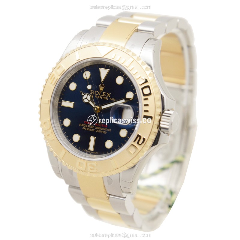 Rolex Yacht Master Replica - Automatic - 18kt Gold Case - Blue Dial - Silver Clasp & Steel Strap - View 3