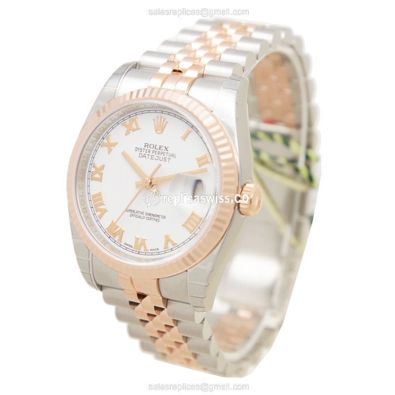 Rolex DATEJUST Replica - Automatic - 18kt Rose Gold & Steel - White Dial - Gold Clasp - View 3