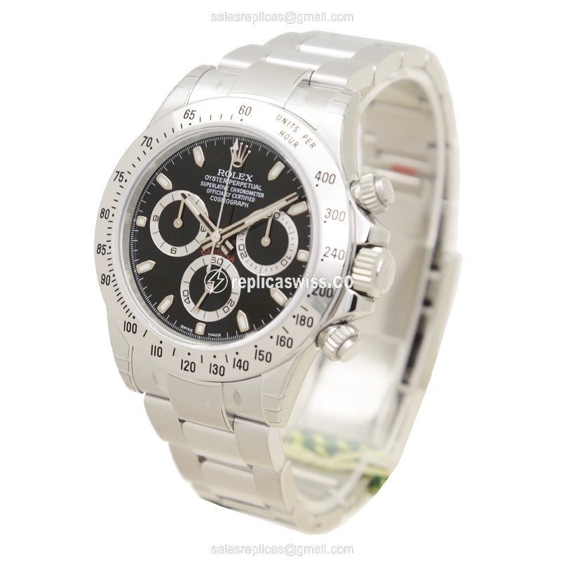 Rolex Daytona Replica - Automatic | Steel Case | Black Dial | Silver Clasp - View 3